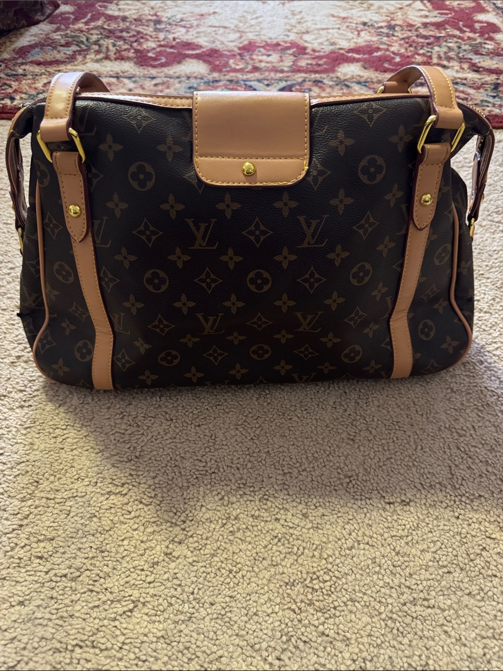 Faux LV Monogram Top-Handle Satchel in Brown & Tan - Picture 2 of 13